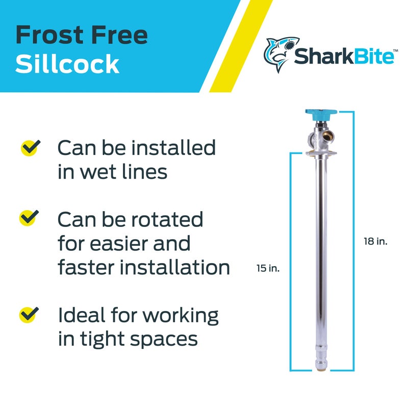 SharkBite صنبور شيركبايت 15 بوصة خالي من الصقيع، 1/2 × 3/4 بوصة MHT، تركيب نحاسي بالضغط، أنبوب PEX، نحاس، CPVC، PE-RT، HDPE، 24637LF - Image 4